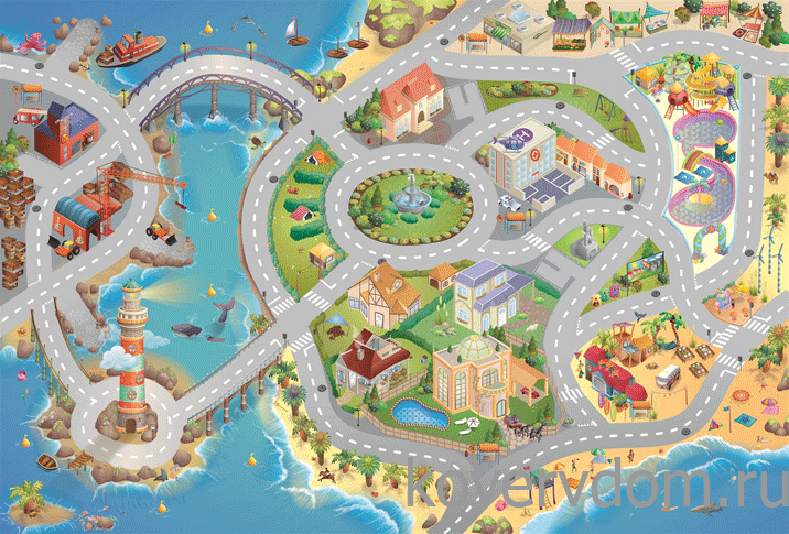 Детский развивающий 3D ковер с дорогами Сказочный Городок у моря 86031