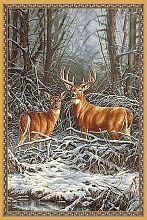 Овальный шерстяной пейзажный ковер Hunnu 6S1295 28 олени зимой